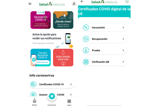 Obtener el pasaporte Covid en la aplicación Salud Andalucía en móvil