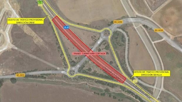 La autovía A-4 permanecerá cerrada al tráfico las próximas noches en el enlace PK 553