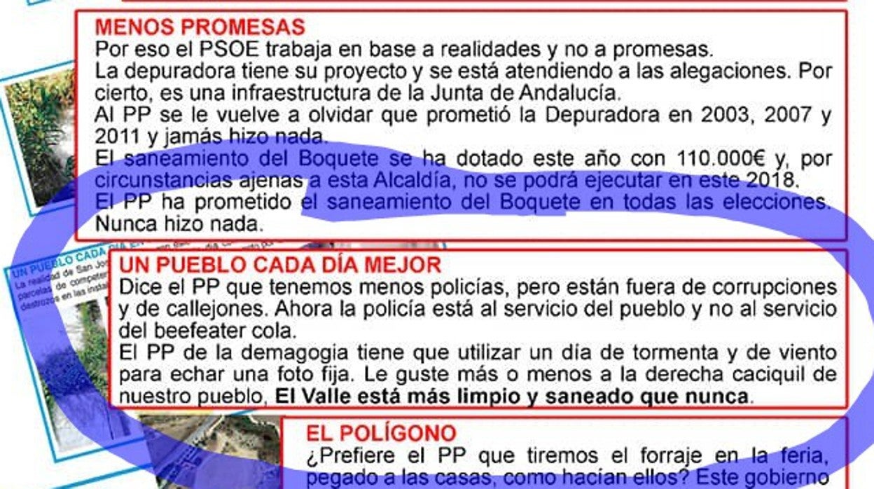 Uno de los panfletos del PSOE en el que se realizan comentarios ahora denunciados por la Policía Local