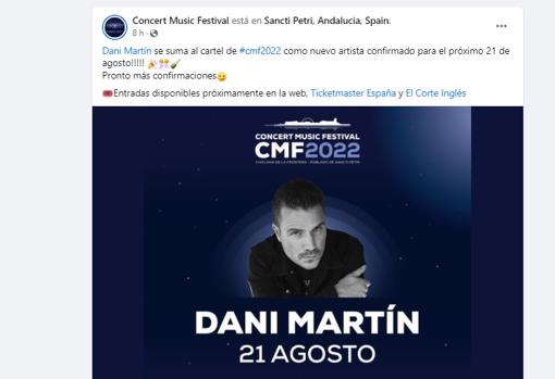 Dani Martín actuará en verano en el Concert Music Festival 2022