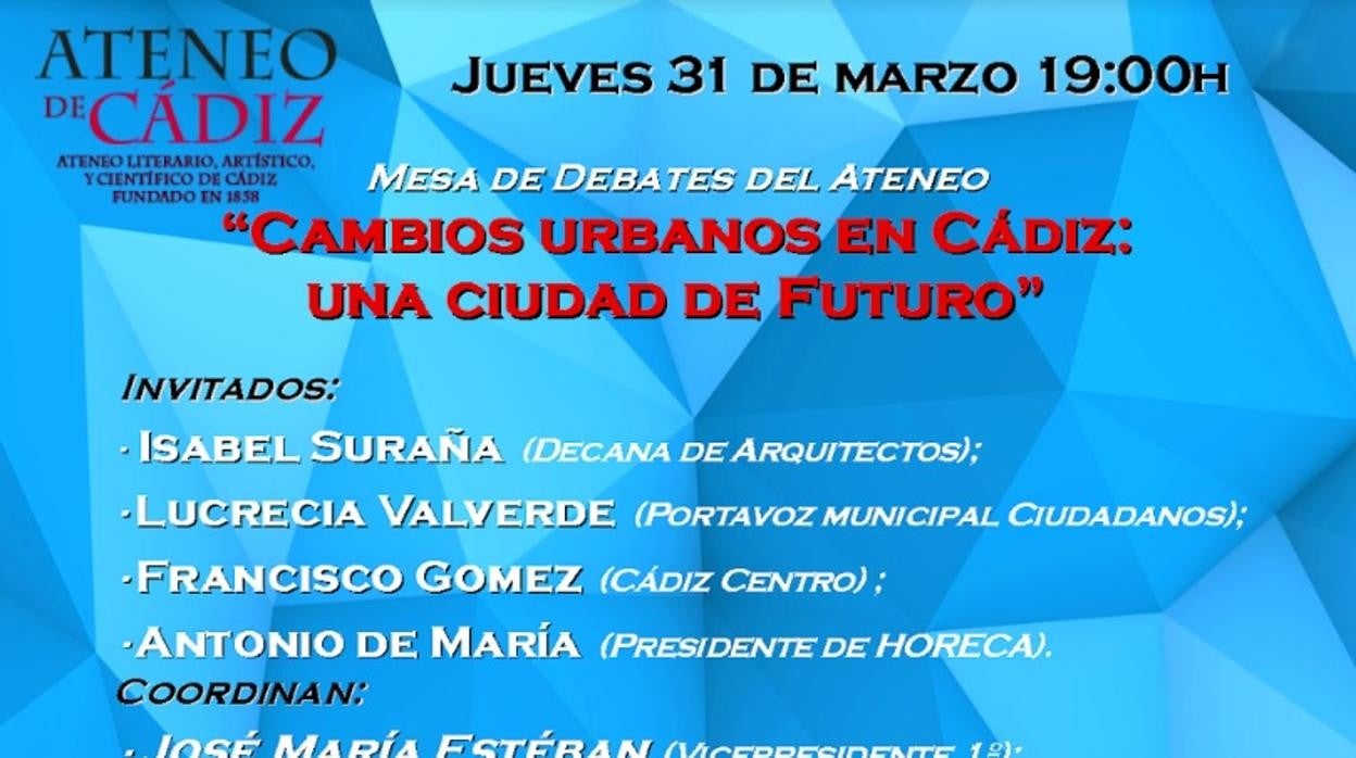 &#039;Cambios urbanos en Cádiz&#039;, este jueves a debate en el Ateneo