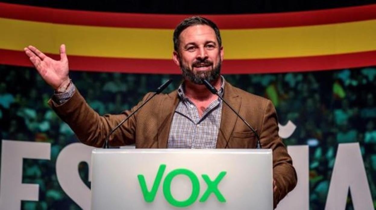 Santiago Abascal, que visita Cádiz el domingo, en un acto electoral.