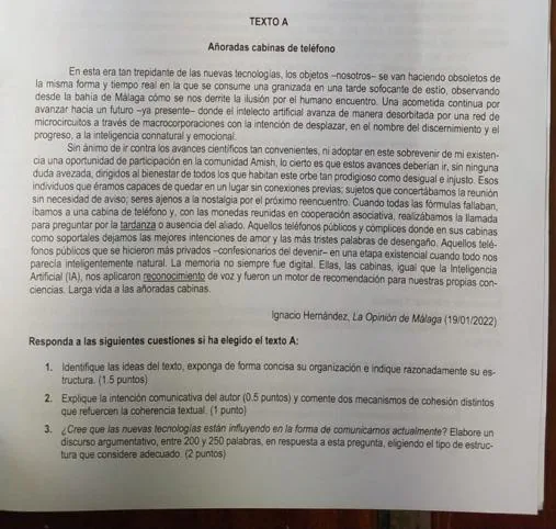 Examen de Lengua y Literatura en la Selectividad 2022 de Andalucía