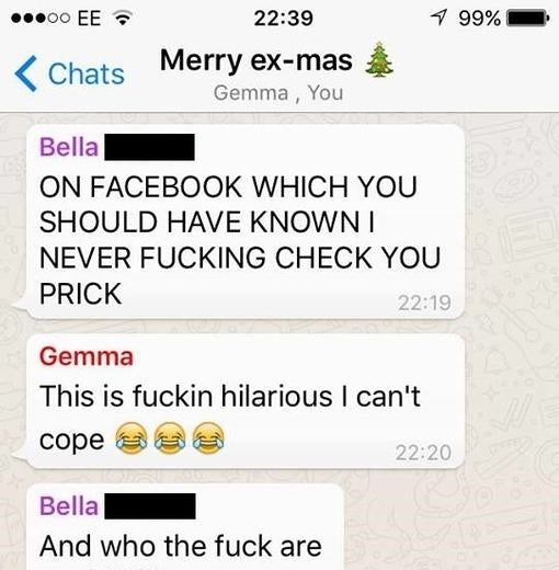 Crea el caos al hacer un grupo de WhatsApp con todas su exnovias para felicitar la Navidad