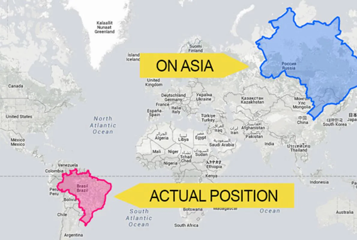 Este mapa muestra cómo quedaría Brasil en Asia