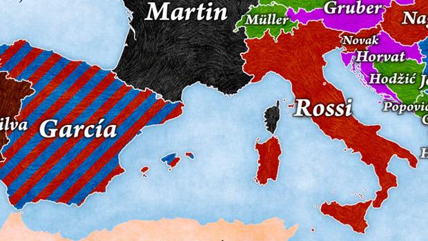 Un profesor checo dibuja un mapa con los apellidos más comunes de Europa