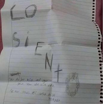 Imagen de la carta que apareció junto al cadáver