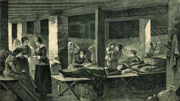 Mujeres atendiendo a enfermos de cólera