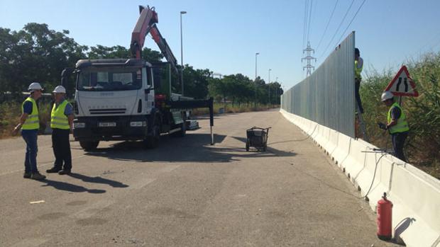 Obras del vallado de la Zona Franca