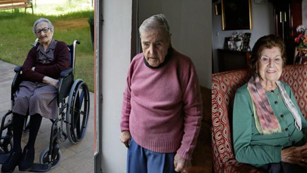 Inés Franco (104 años), Genaro Reyes (103 años) y Josefa Vergé (100 años).