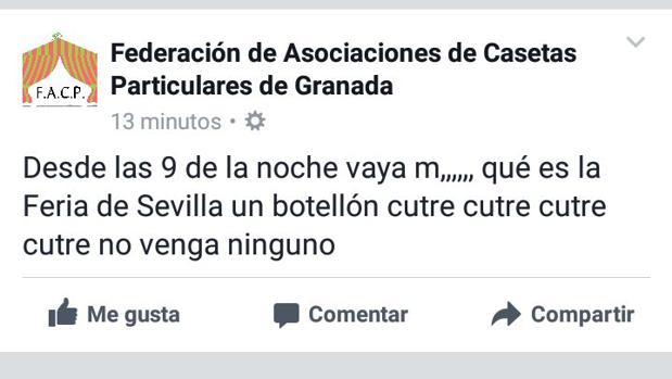 El polémico post en Fecabook contra la Feria de Sevilla de los caseteros de Granada