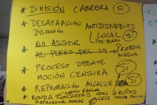 Otra de las cartulinas con consignas que había en la asamblea