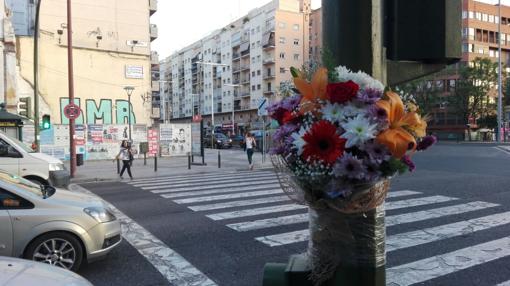 Flores que aparecieron en el semáforo el día que lo dieron por muerto