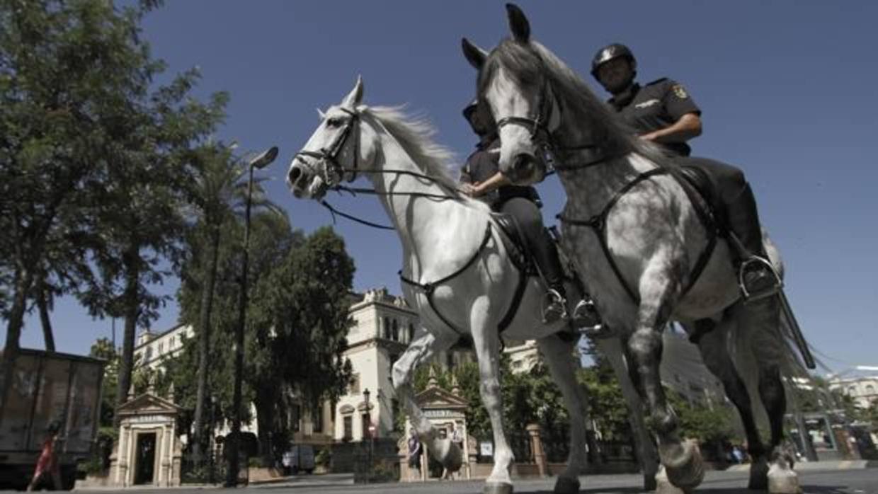 Policías a caballo por la céntrica calle San Fernando