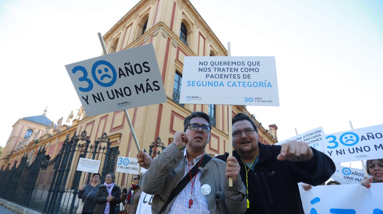 Manifestación convocada por Asaenes ante las puertas de San Telmo