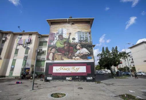 Graffiti inspirado en la obra de Murillo en las Tres Mil Viviendas