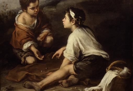 Detalle del cuadrdo de Murillo «Niños jugando a los dados», donde se aprecia la suciedad de los pies de los menores