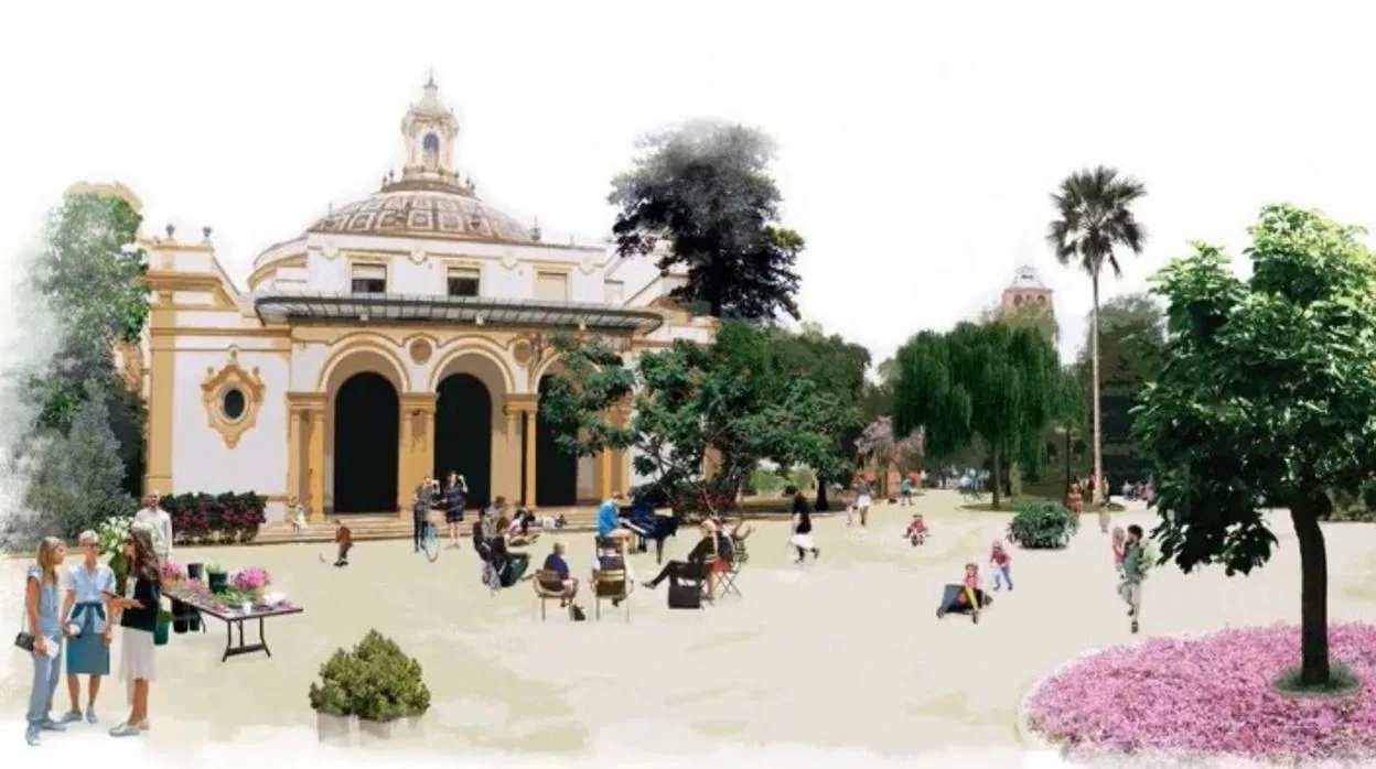 Recreación de cómo quedará la explanada de delante del antiguo Pabellón de Sevilla