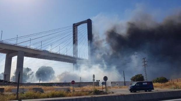 Un fuego bajo el puente del Centenario provoca una alerta en Sevilla