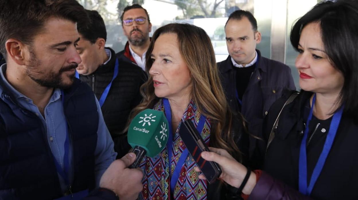 Teresa Jiménez-Becerril atiende a los medios tras ejercer su voto