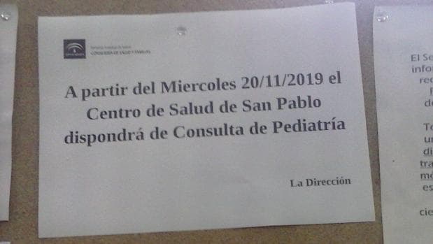 El SAS rectifica y mantiene las consultas de Pediatría en el centro de salud de San Pablo