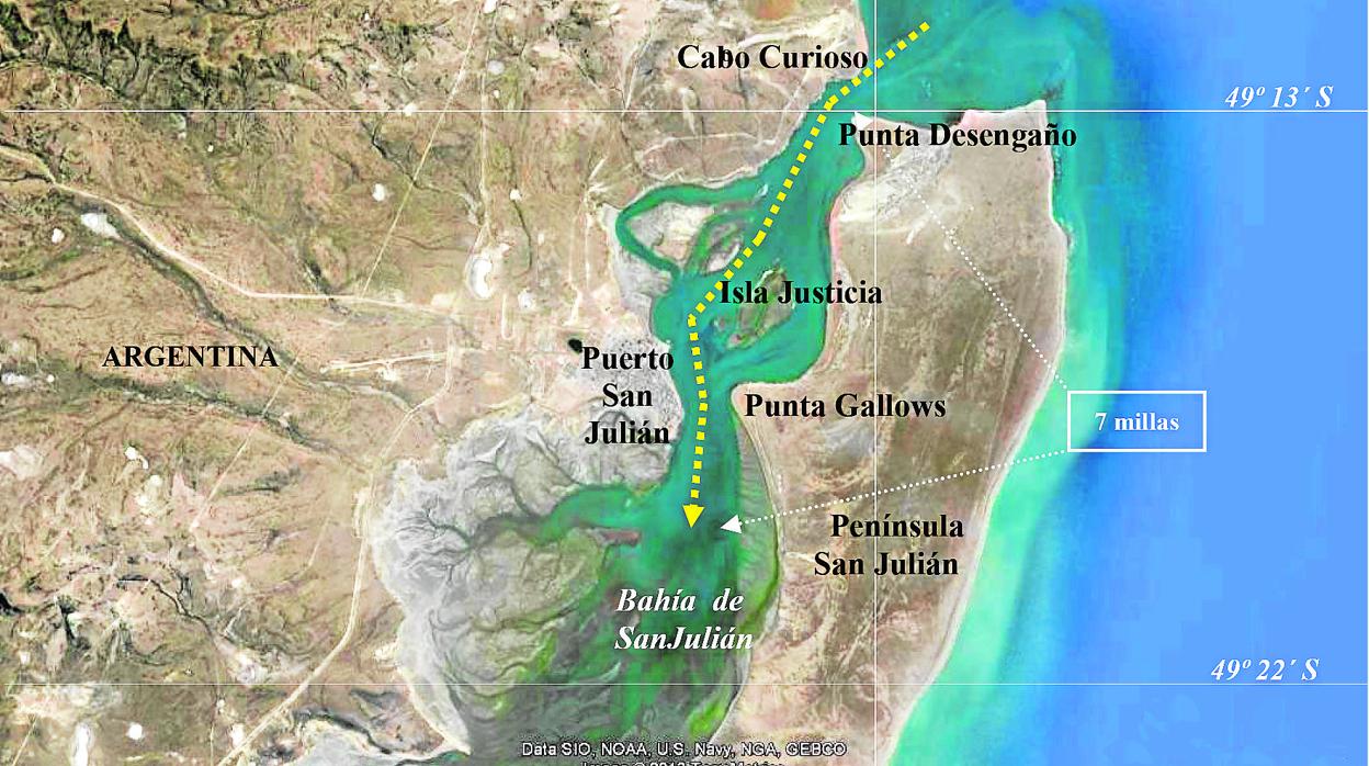 Recorrido de la flota española en el momento en el momento del levantamiento contra Magallanes