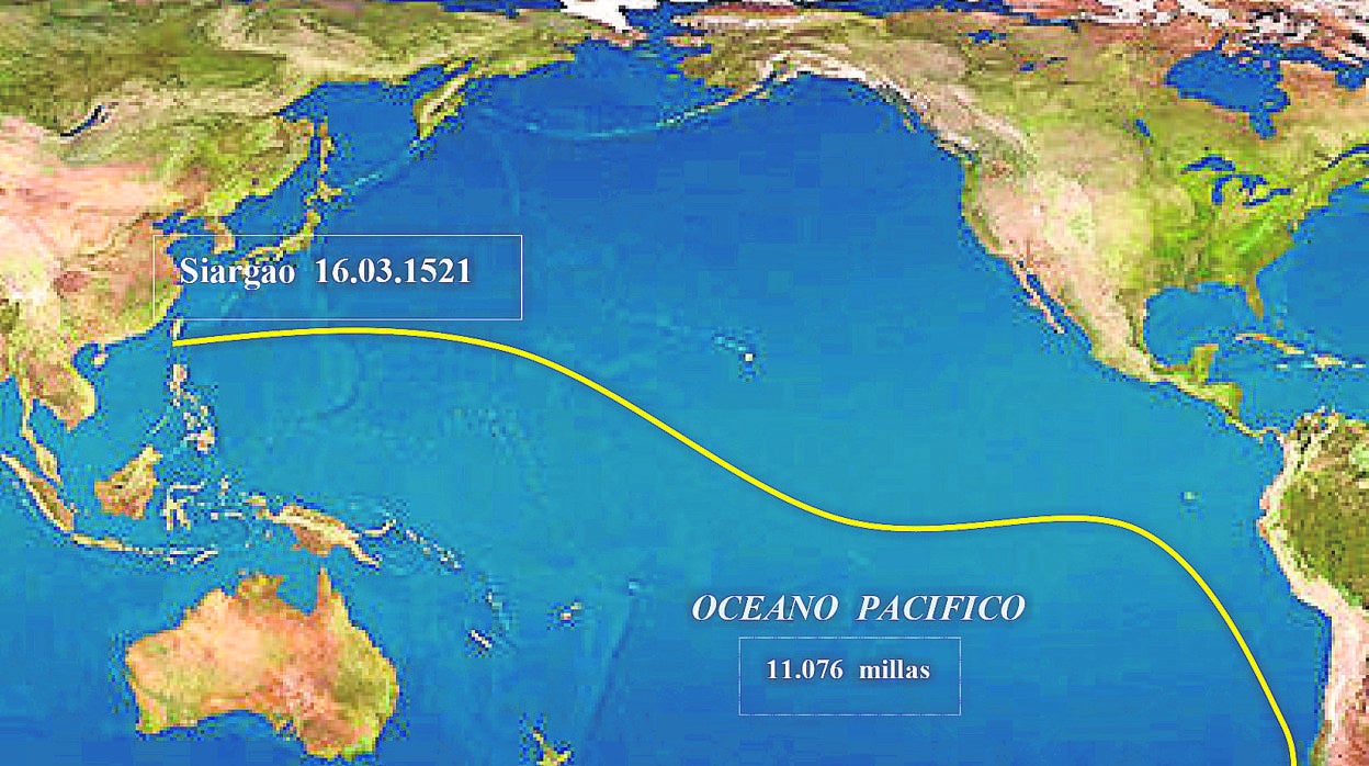 Trayecto de la armada desde la costa americana hasta las islas cercanas al continente asiático