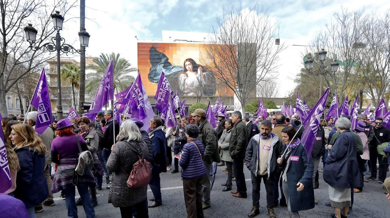 Manifestación feminista del Día Internacional de la Mujer Trabajadora del pasado año a la altura de la Plaza del Duque