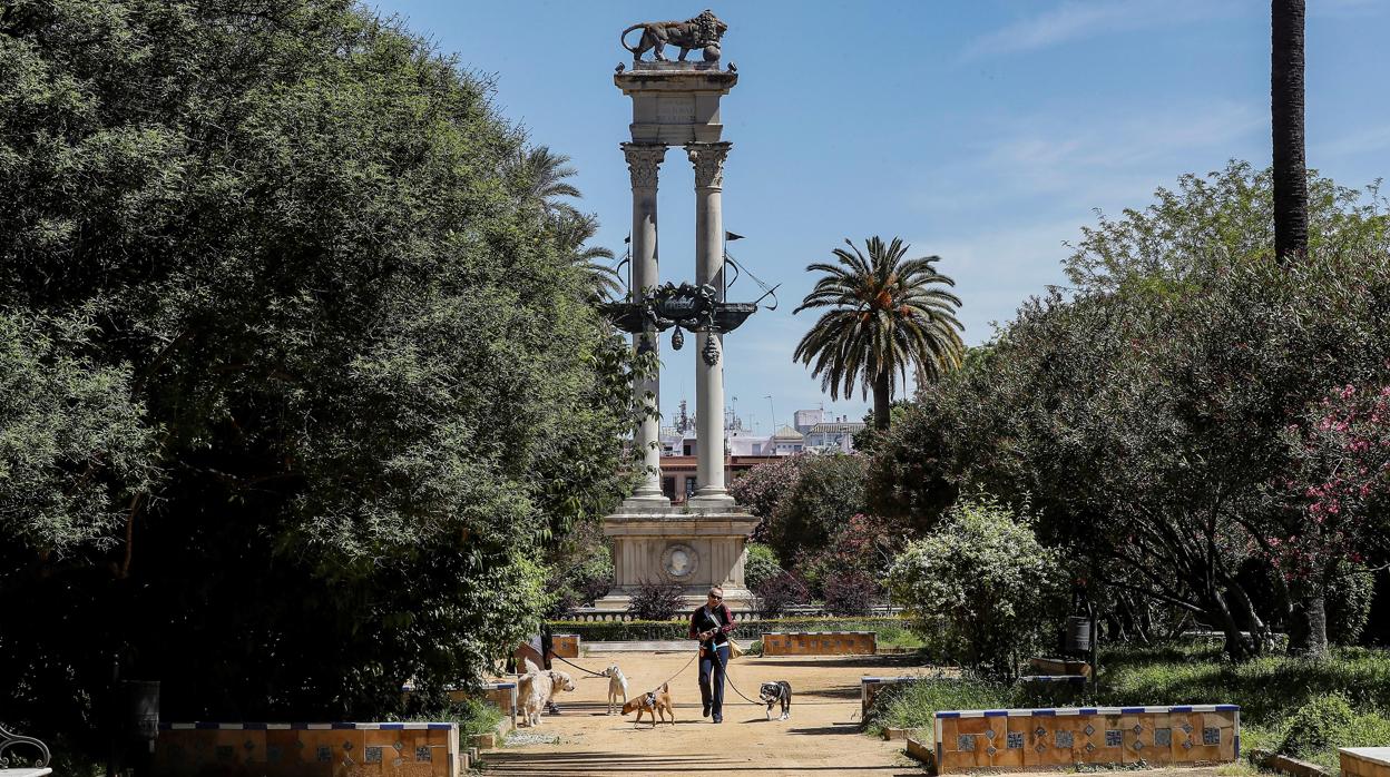 Varias personas pasean a su perros por los Jardines de Murillo