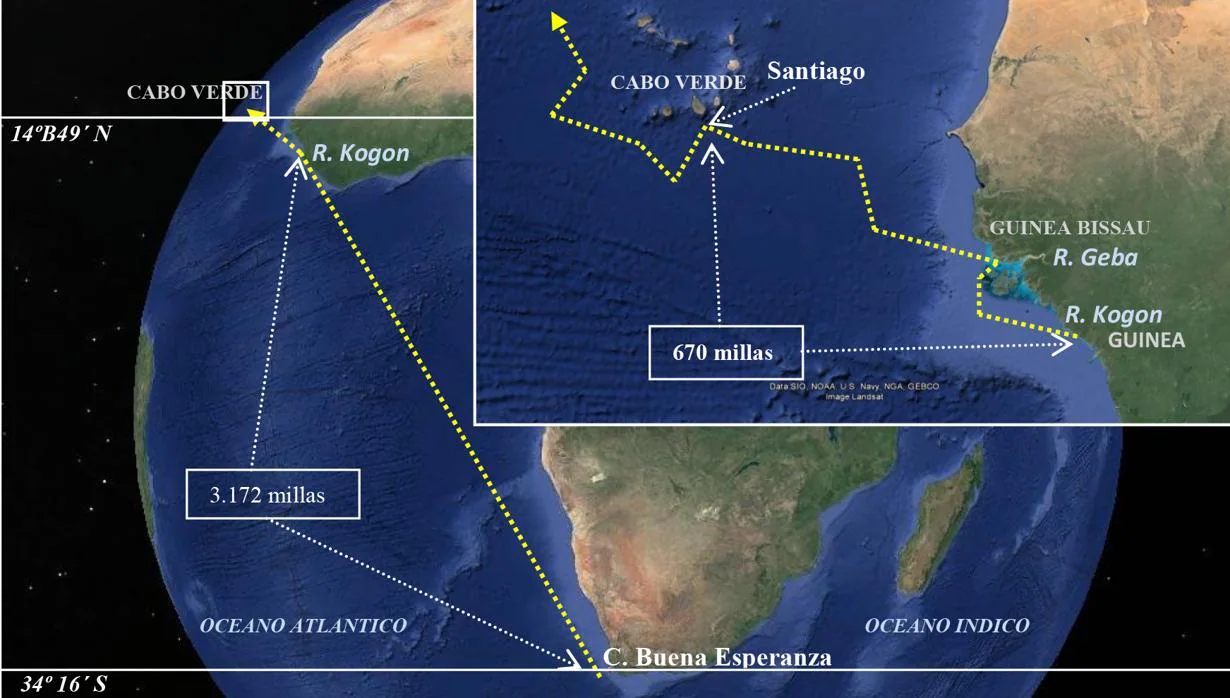 El 9 de julio anclaron en la isla que llaman Santiago (Cabo Verde)
