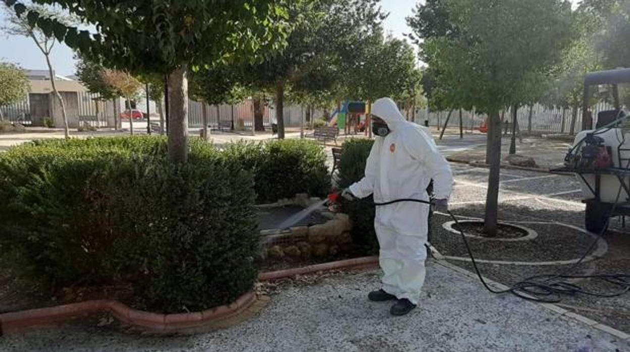 Trabajos de fumigación en un parque