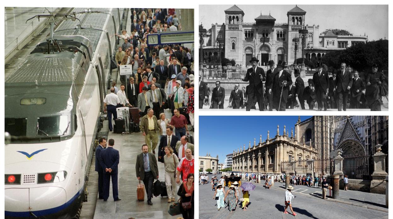 La llegada del AVE en 1992, una jornada de la Expo del 29 y turistas en la Catedral el pasado verano