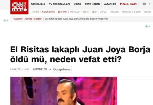 La CNN turca ha publicado este jueves la noticia del fallecimiento de Juan Joya