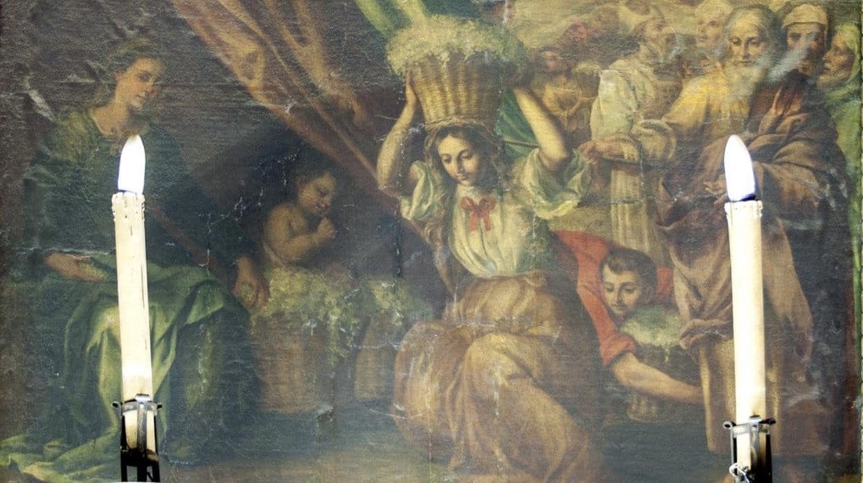 El cuadro de 'La caída del maná', de Lucas Valdés, en la iglesia de San Juan de la Palma