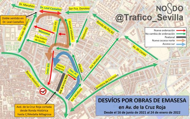 Así quedan los desvíos de tráfico a partir de este miércoles ante el inicio de las obras de la Cruz Roja