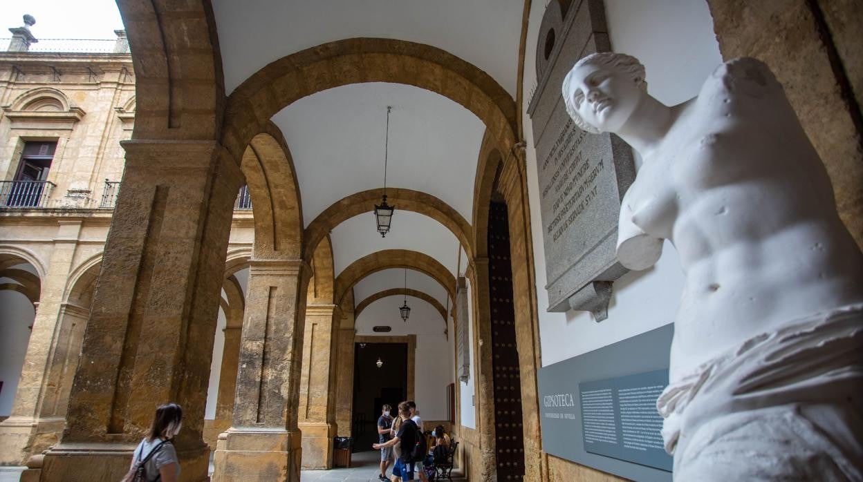 Sobre estas lineas uno de los patios de la Universidad de Sevilla