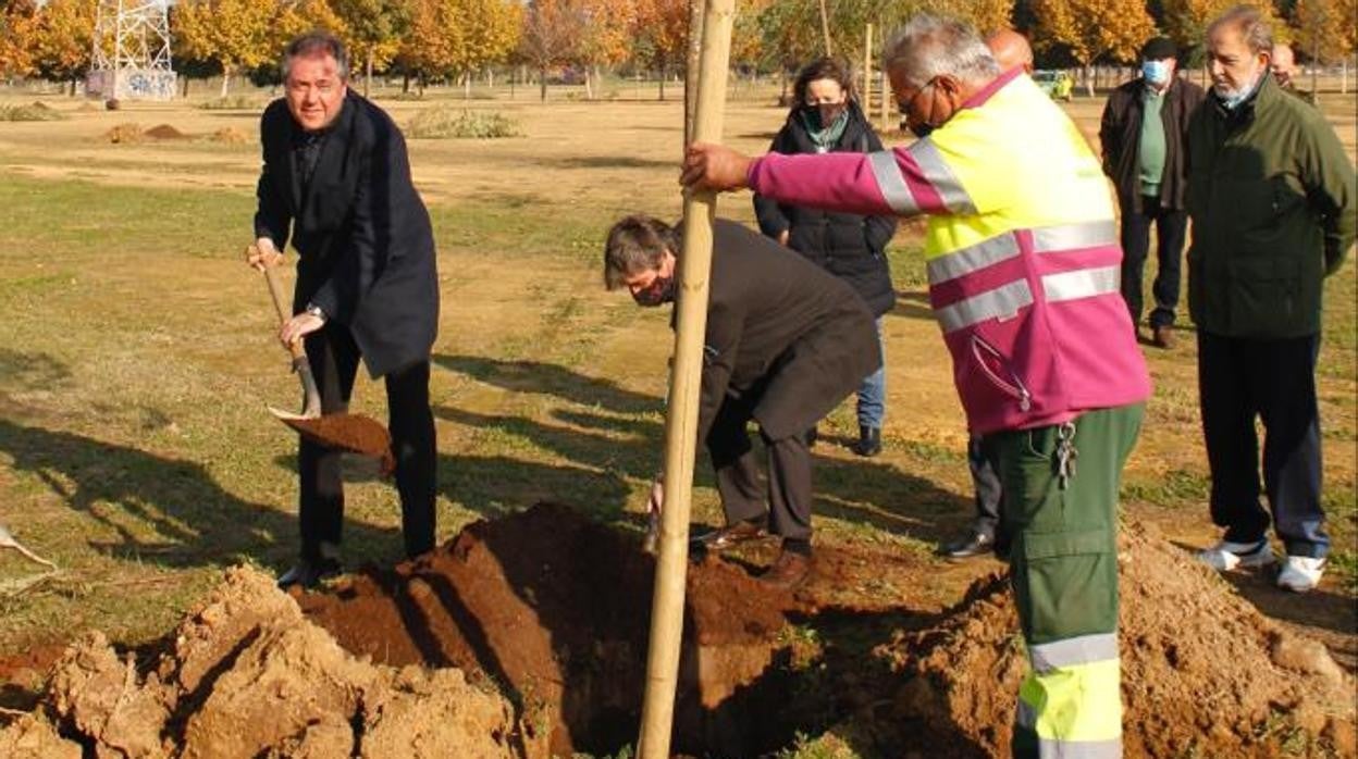 El alcalde, Juan Espadas, plantando un árbol en el Parque Vega de Triana