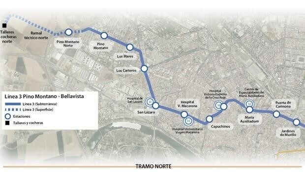 Línea 3 del metro de Sevilla: 9 kilómetros, 12 paradas, 18 minutos y 1.045 millones para el tramo norte