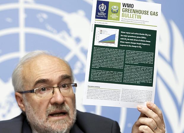 El secretario general de la Organización Mundial de la Meteorología (OMM), el francés Michel Jarraud, durante la presentación del último informe de la entidad sobre los niveles de gases de efecto invernadero en el mundo