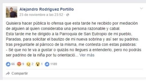 Mensaje que el jóven ha ompartido en la red social