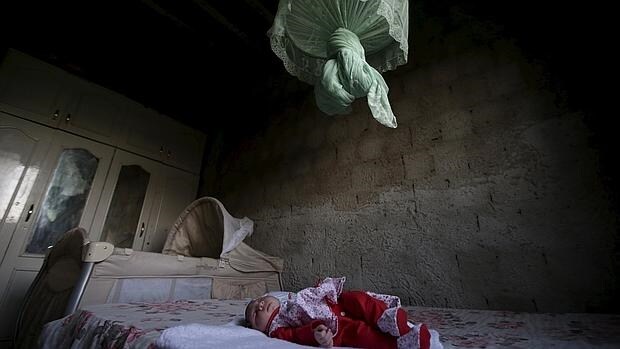 Una niña afectada con la microcefalia descansa en una cama de Campina Grande, en Brasil