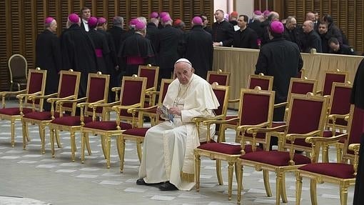 El Papa Francisco en el Aula Pablo VI o Sala Nervi durante una ceremonia con motivo de la celebración del Jubileo de la Misericordia