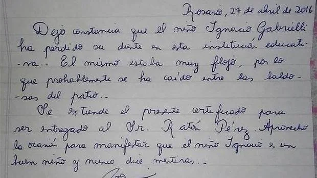Imagen de la carta escrita por la vicedirectora de la escuela de Rosario