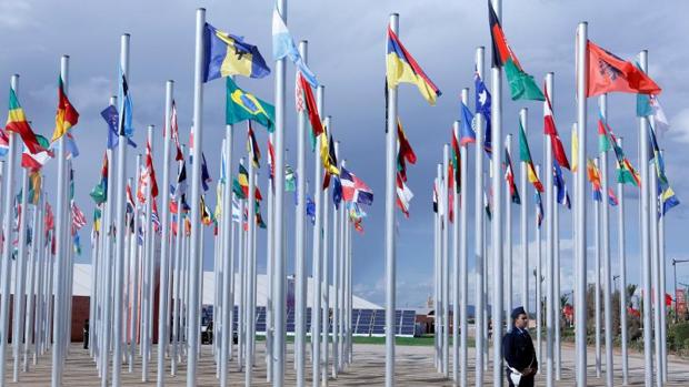 Banderas de diferentes países ondean en la COP22