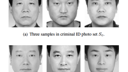 Estudio en China sobre detección de criminales por el rostro. Con un algoritmo, el experimento ha comparado los rostros de los criminales (arriba) con los de personas sin delitos