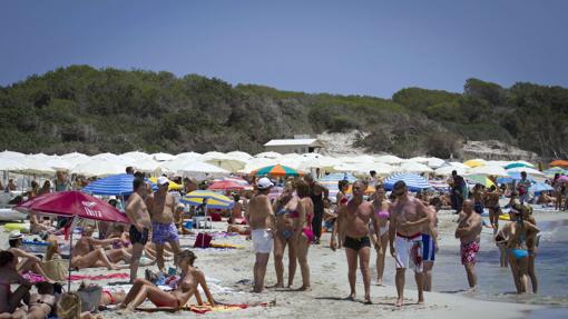 Bañistas disfrutan en una playa de Ibiza