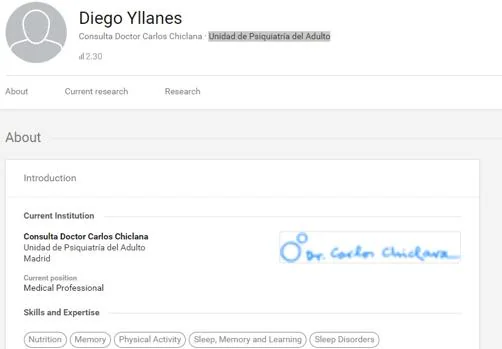 La web de búsqueda de doctores donde Diego Yllanes figura en el plantel de la Unidad de Psiquiatría del Adulto