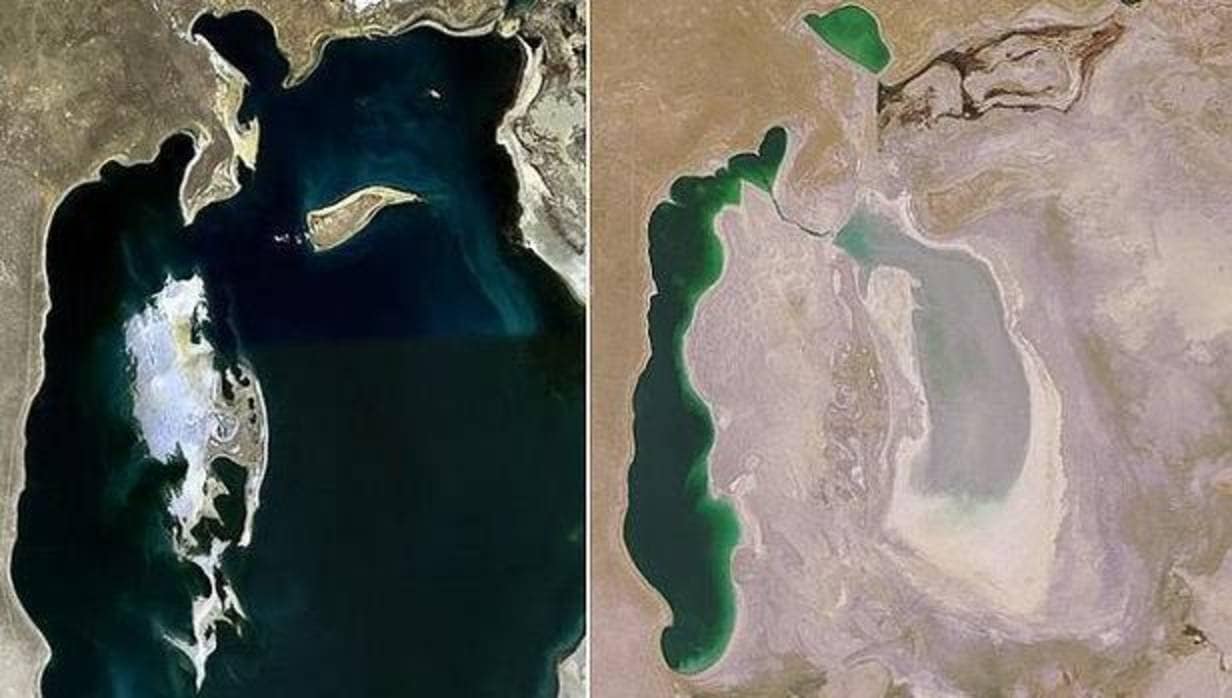 Vistas satelitales del mar de Aral en 1989 y en 2008