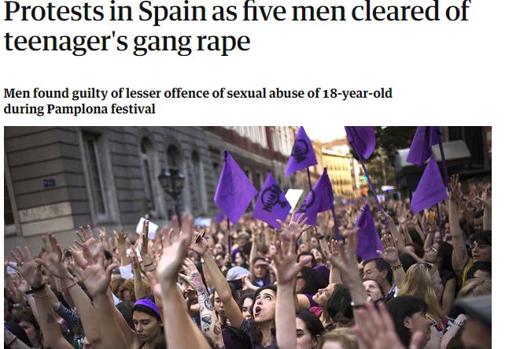 Información sobre las marchas con la sentencia de «La Manada» en «The Guardian»