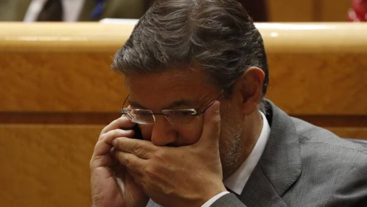 El ministro de Justicia, Rafael Catalá, durante la sesión de control al Gobierno esta tarde en el pleno del Senado